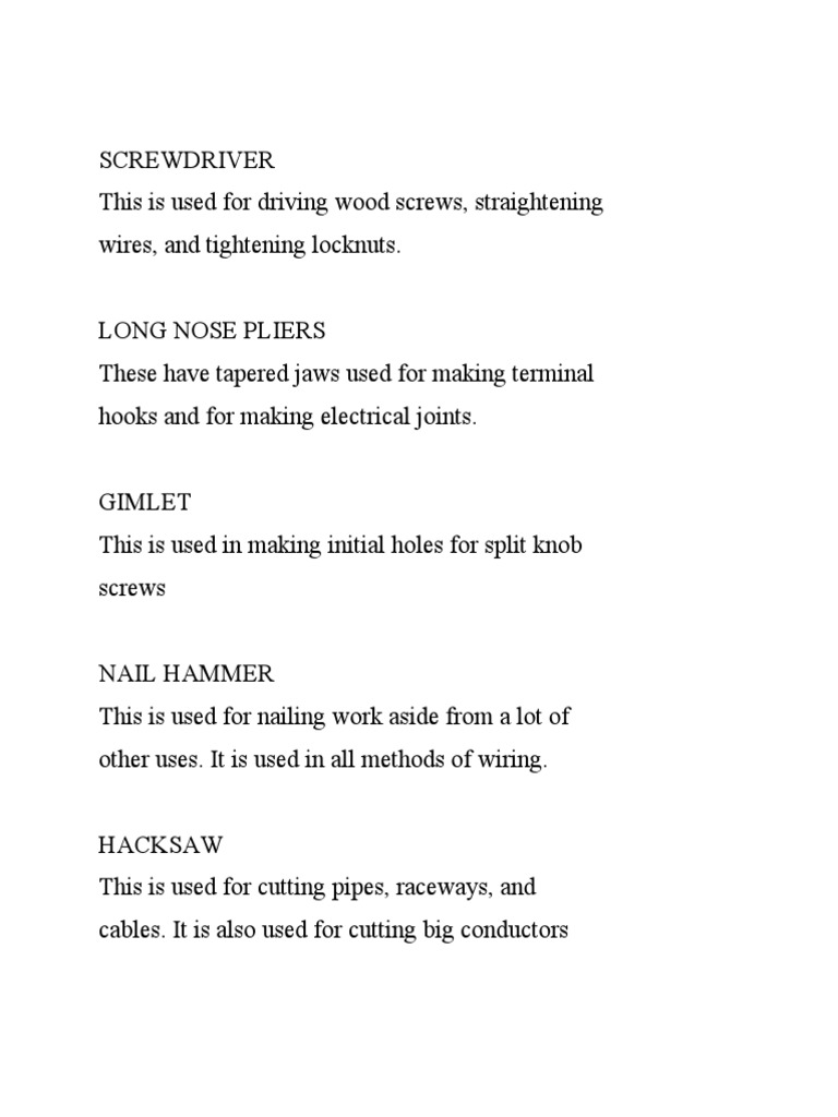 Essential Electrical Hand Tools List | PDF | Technology & Engineering