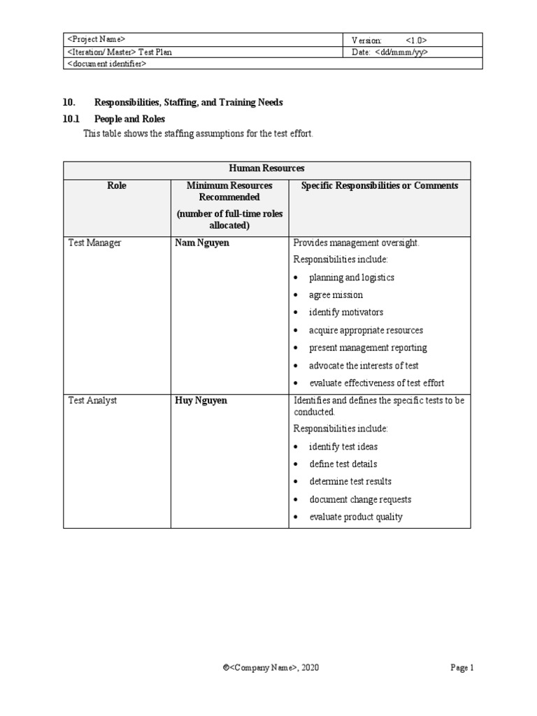 Test Plan Staffing and Training Overview | PDF | Software Testing ...
