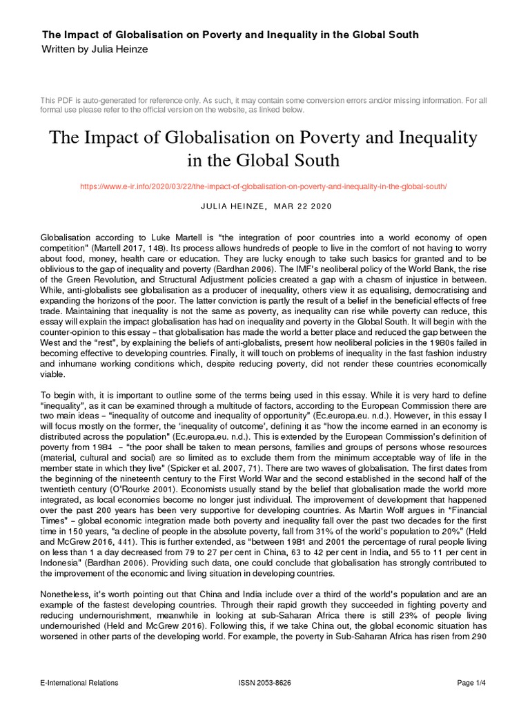 The Impact of Globalisation On Poverty and Inequality in The Global ...