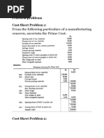 Practical Problems Cost Sheet Problem 1