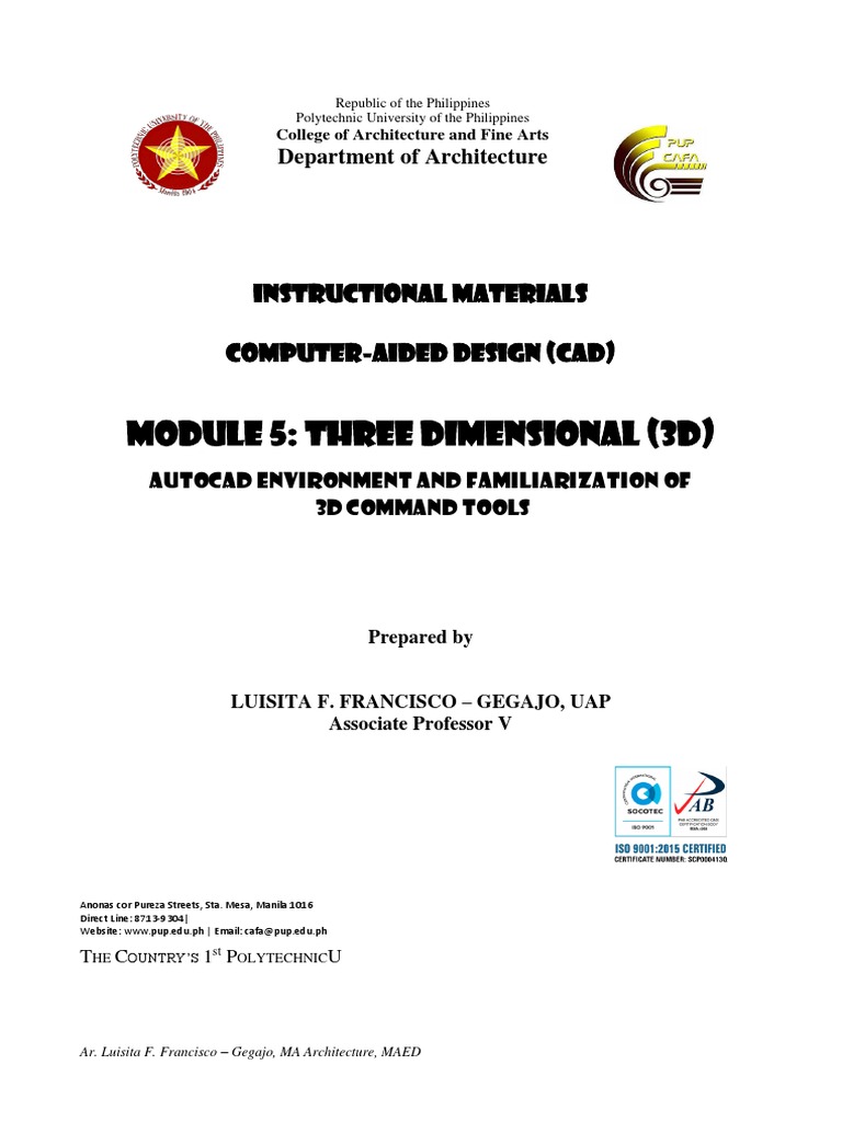 3D AutoCAD Module: Command Tools Guide | PDF | Computer Aided Design ...