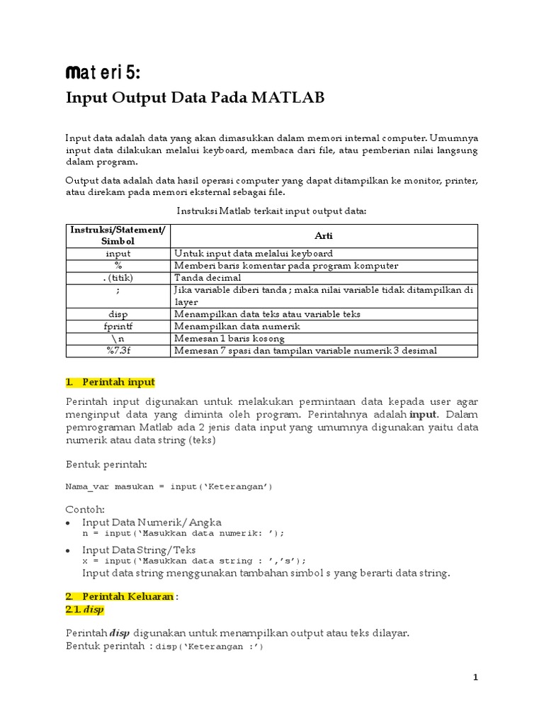 Input Data Pada Matlab | PDF