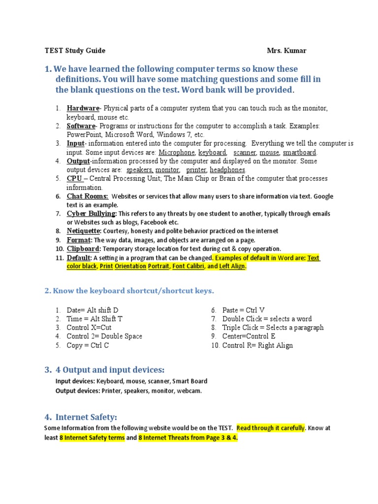 Study Guide TEST | PDF | Input/Output | Computer Keyboard