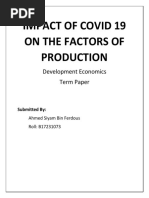 Impact of Covid 19 On The Factors of Production: Development Economics Term Paper