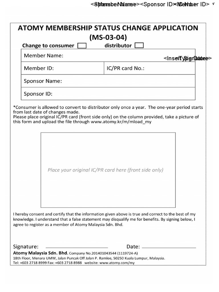 Template Atomy Change To Distributor PDF