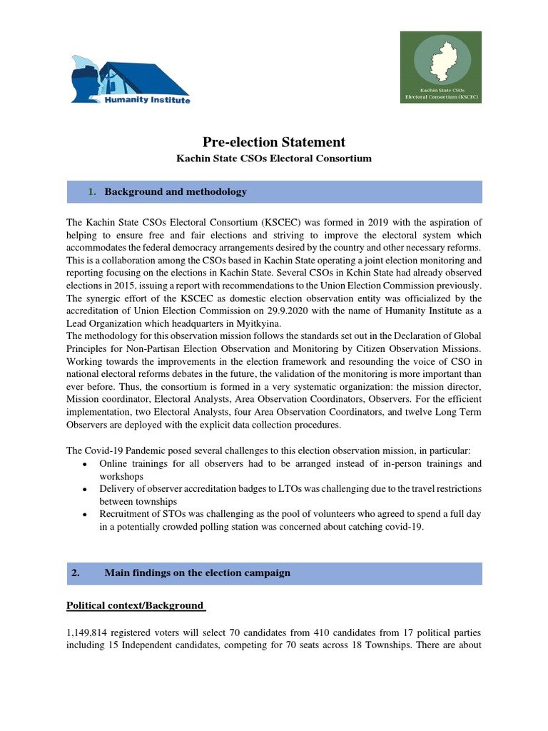 KSCEC Pre-Election Statement Nov7 | PDF | Elections | Polling Place