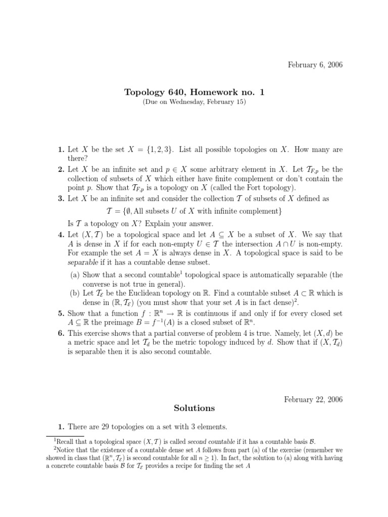 Topology Homework Solutions | PDF | Set (Mathematics) | Mathematical ...