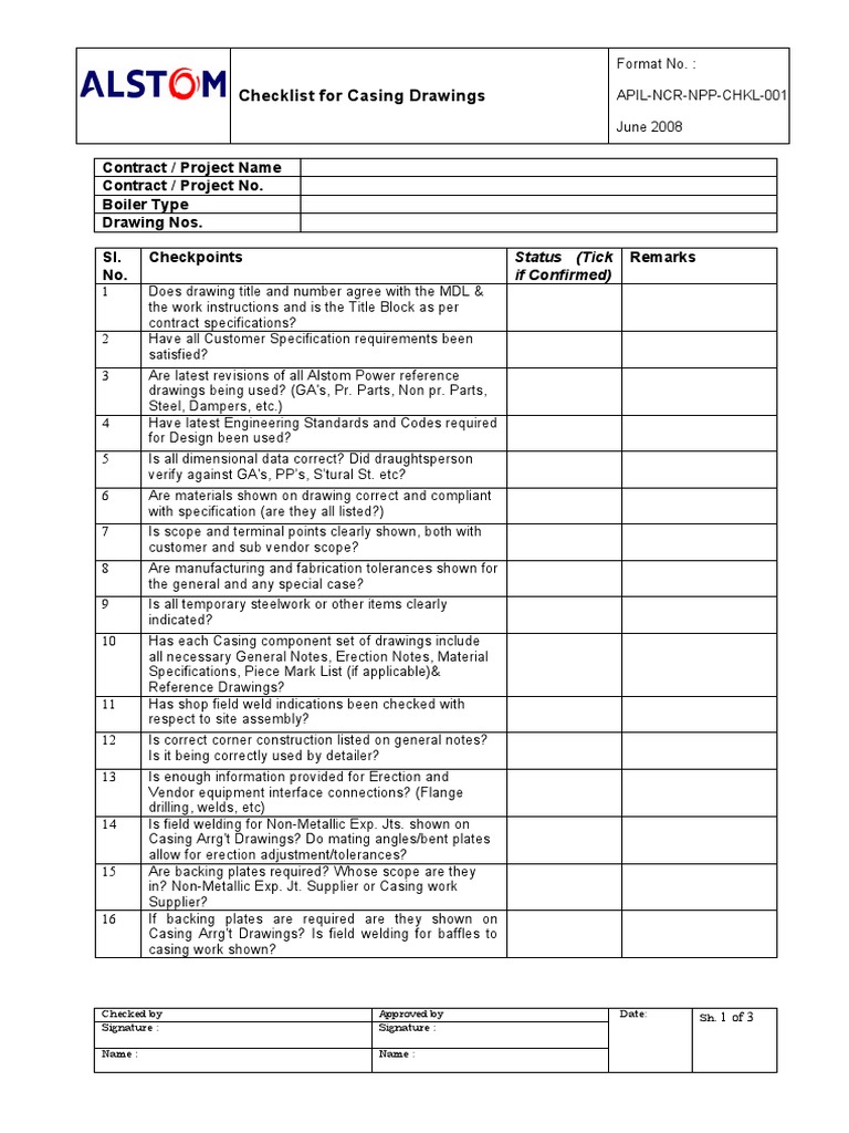 Casing Drawings Checklist | PDF | Specification (Technical Standard ...