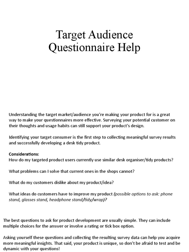 Effective Target Audience Questionnaire Tips | PDF