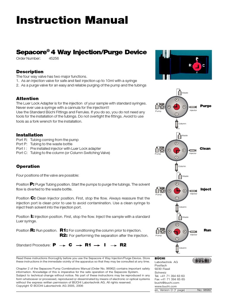 Instruction Manual: Sepacore 4 Way Injection/Purge Device | PDF ...