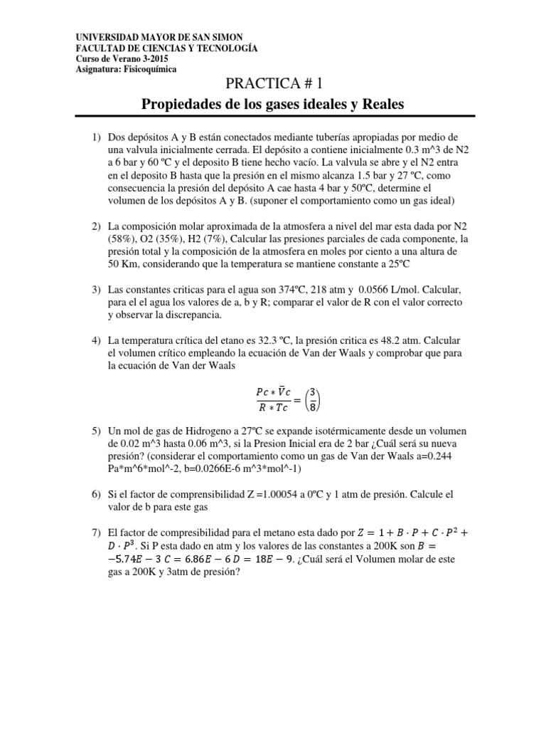 PRACTICA 1 Gases Ideales y Reales | PDF | Ciencia y matemáticas