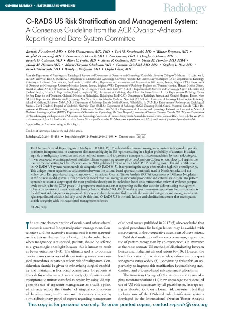 O-RADS US Risk Stratification and Management System: A Consensus ...