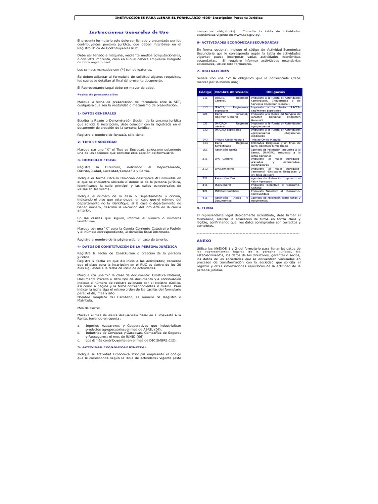 Instrucciones Formulario 605 Persona Jurídica | PDF | Impuestos | Gobierno