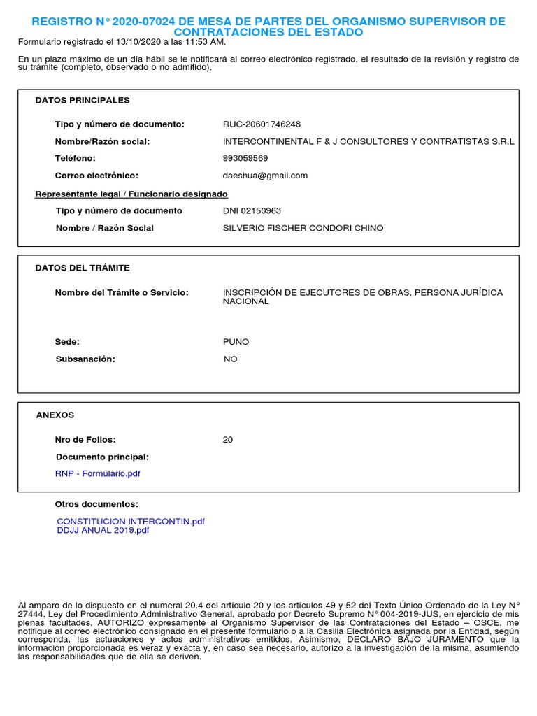 Registro de Inscripción de Ejecutores de Obras | PDF