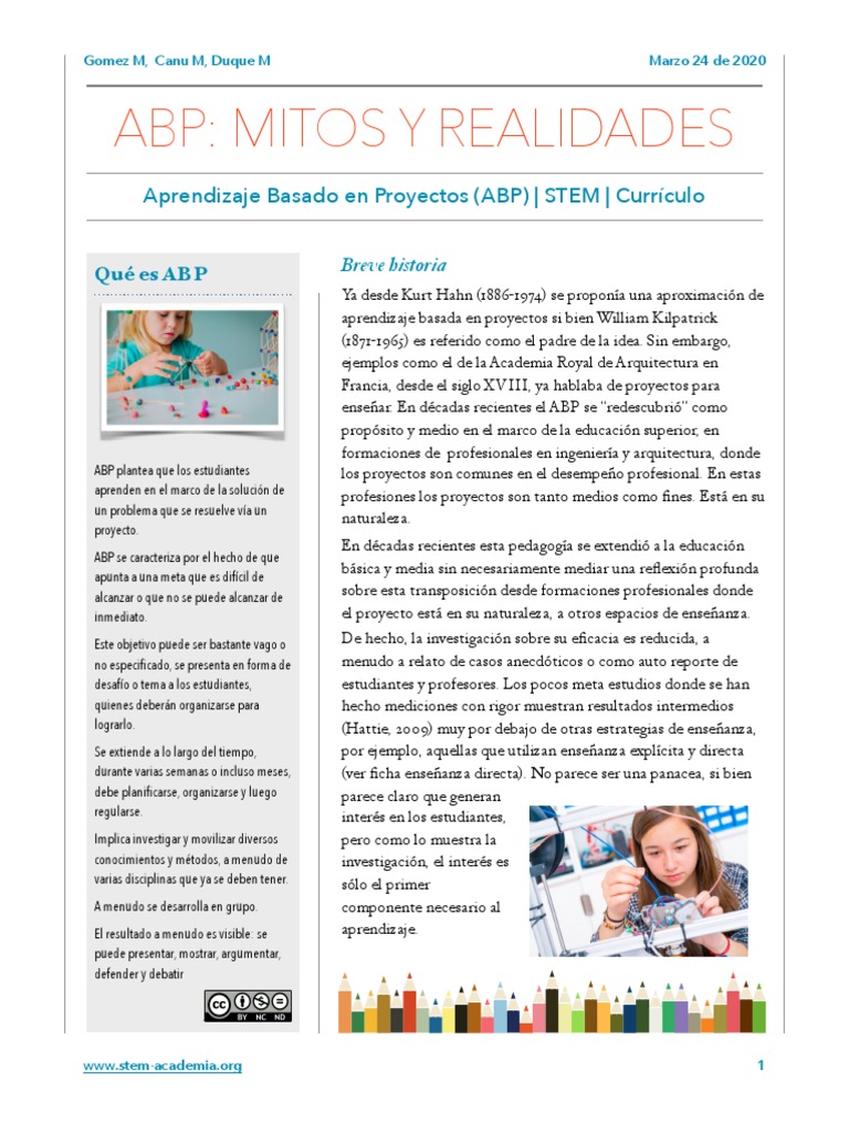 Ficha ABP PDF | PDF | Aprendizaje en base a proyectos | Plan de estudios