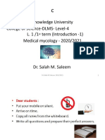 Knowledge University College of Science-DLMS-Level-4 L. 1 /1 Term (Introduction - 1) Medical Mycology - 2020/2021