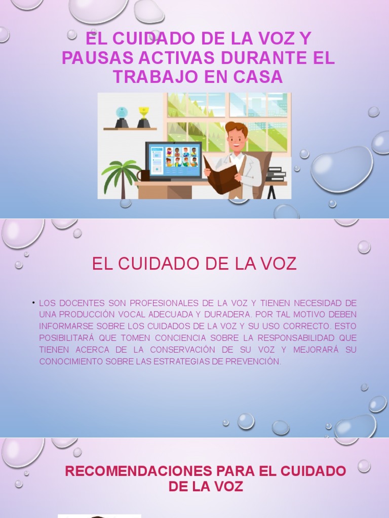 EL CUIDADO DE LA VOZ y PAUSAS ACTIVAS | PDF | Alimentos | Bienestar