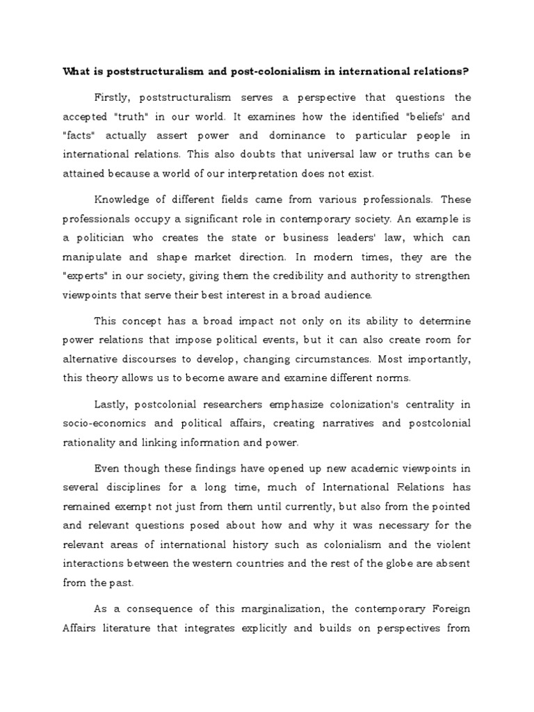 What Is Poststructuralism and PostColonialism in International