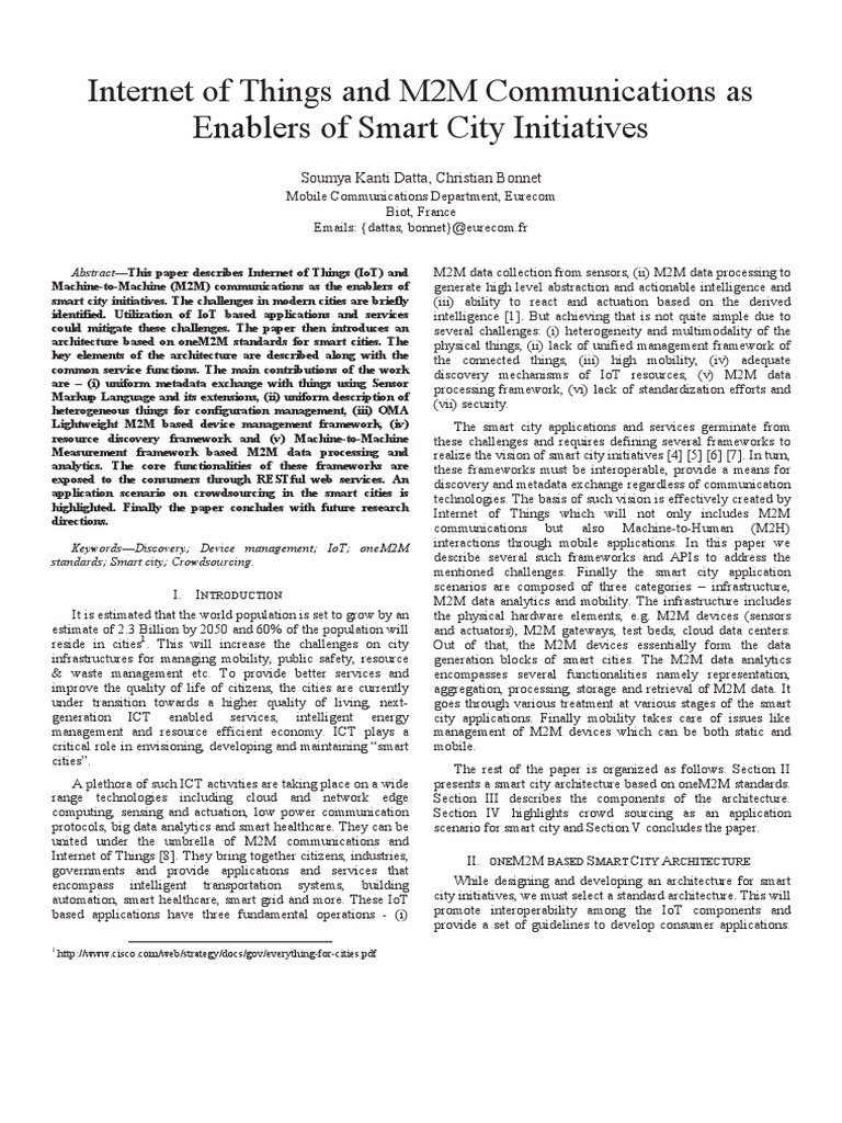 Internet of Things and M2M Communications As Enablers of Smart City ...