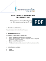 Reglamento e Información de Cursado 2020 PORTUGUÉS