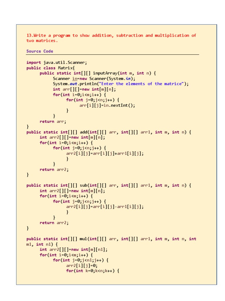 Source Code: 13.write A Program To Show Addition, Subtraction and ...