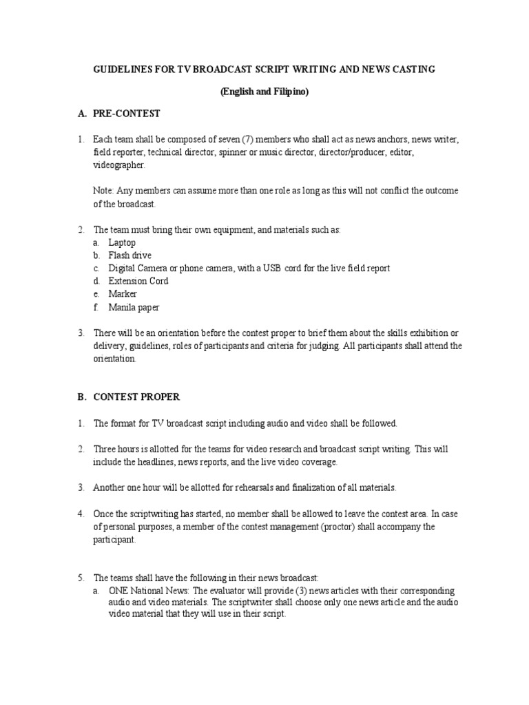 Guidelines For TV Broadcast Script Writing and News Casting | PDF ...