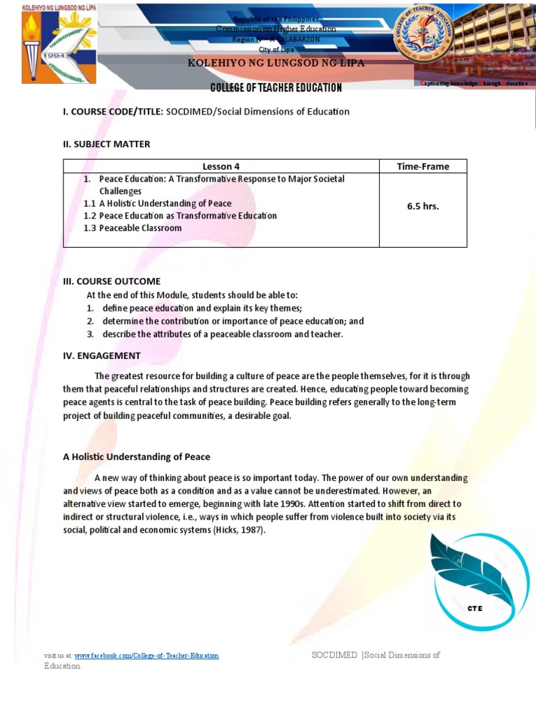 Peace Education in Teacher Training | PDF | Peace | Violence