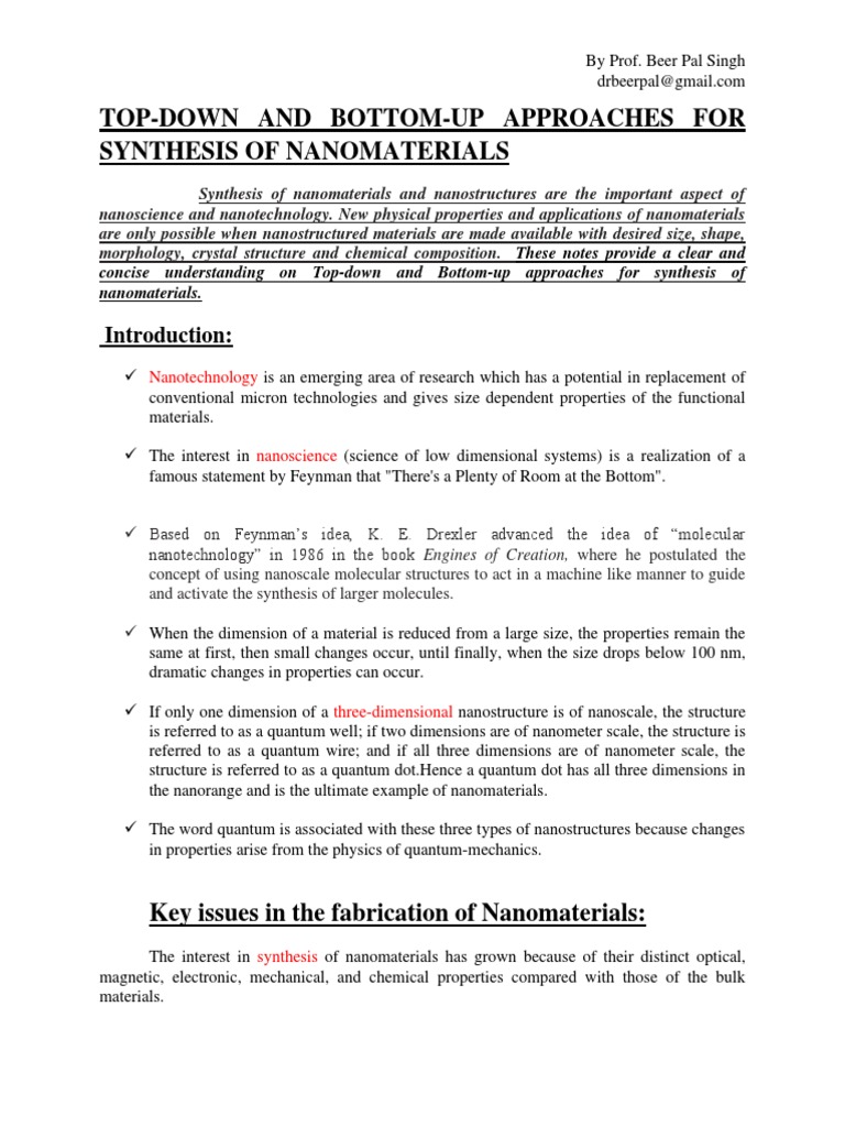 Synthesis of Nanomaterials: Approaches Explained | PDF | Nanotechnology ...