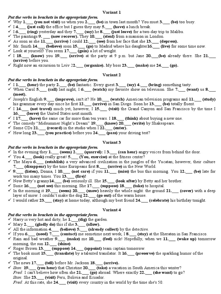 Verb Form Exercises | PDF | Language Arts & Discipline | Art