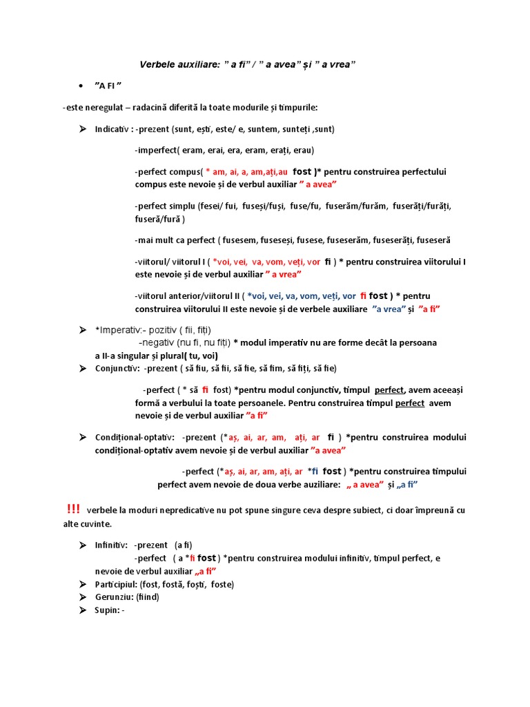 Suport Verbe Auxiliare Si Copulative | PDF