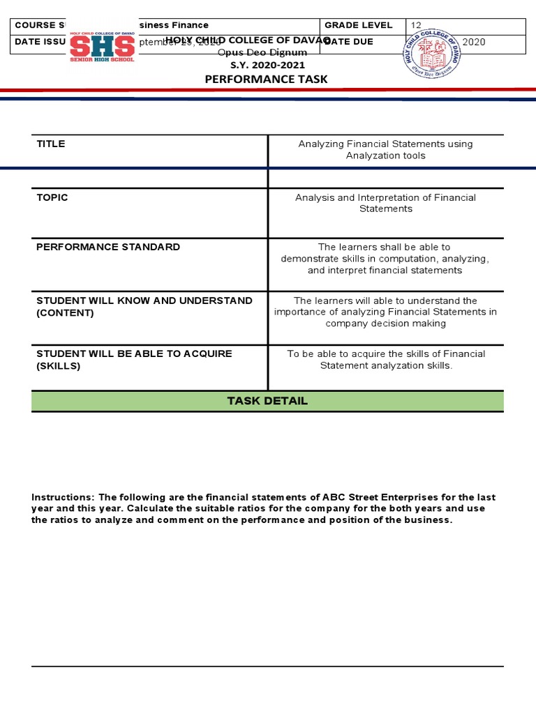 Performance Task: Holy Child College of Davao S.Y. 2020-2021 | PDF ...