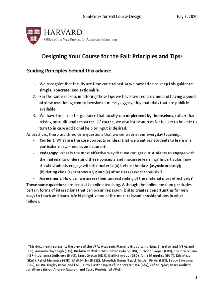 Fall Course Design Guidelines for Faculty | PDF | Educational ...