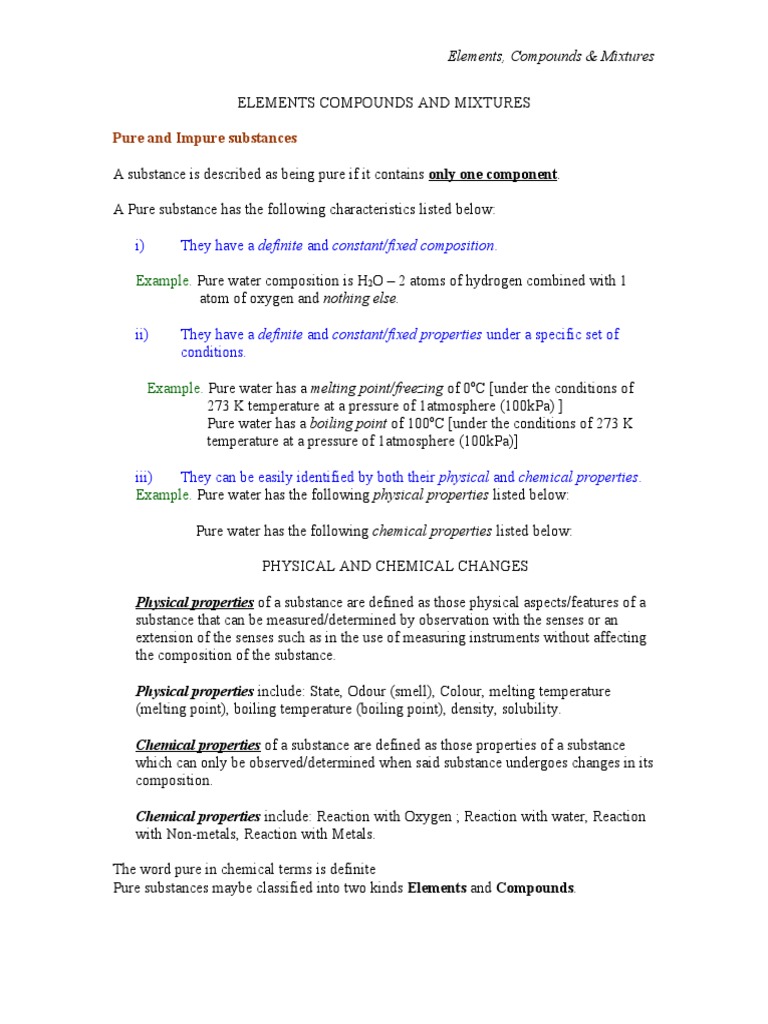 Elements Compounds and Mixtures | PDF | Solution | Chemical Substances