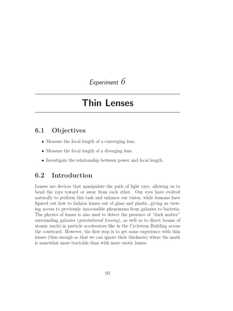 Thin Lenses Experiment PDF Atomic Physics