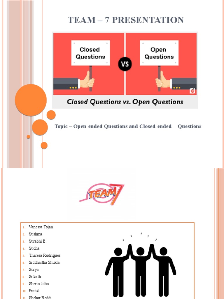 Team - 7 Presentation: Topic - Open-Ended Questions and Closed-Ended ...