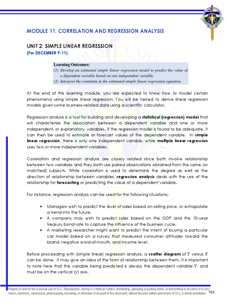 Module 11 Unit 2 Simple Linear Regression | PDF | Dependent And ...