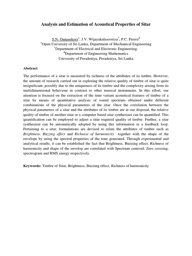 Analysis and Estimation of Acoustical Properties of Sitar PDF