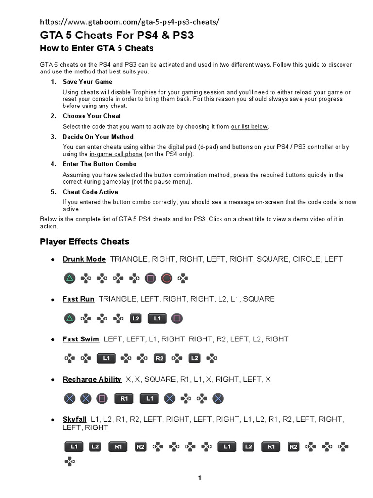 GTA 5 Cheats For PS4 | PDF | Cheating In Video Games | Play Station 3