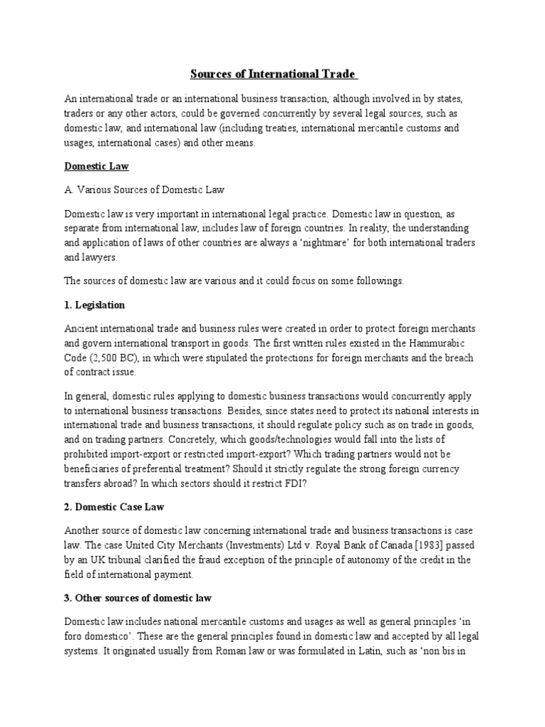 Sources of International Trade Law | PDF | International Law | Policy