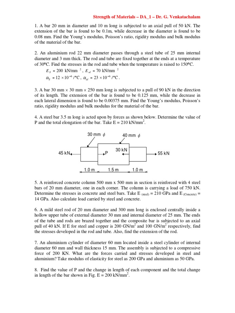 DA - 1 - Strength of Materials | PDF | Young's Modulus | Stress (Mechanics)