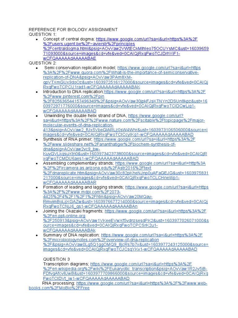 Biology Assignment Reference Guide | PDF | Dna Replication | Macromolecules