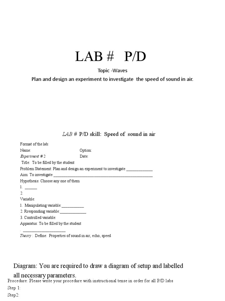 Lab P/D Topic Waves Plan and Design An Experiment To Investigate