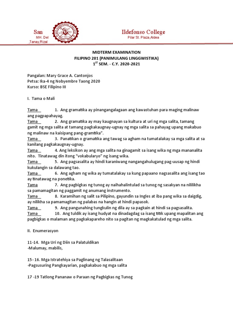 FIL 201 Midterm | PDF