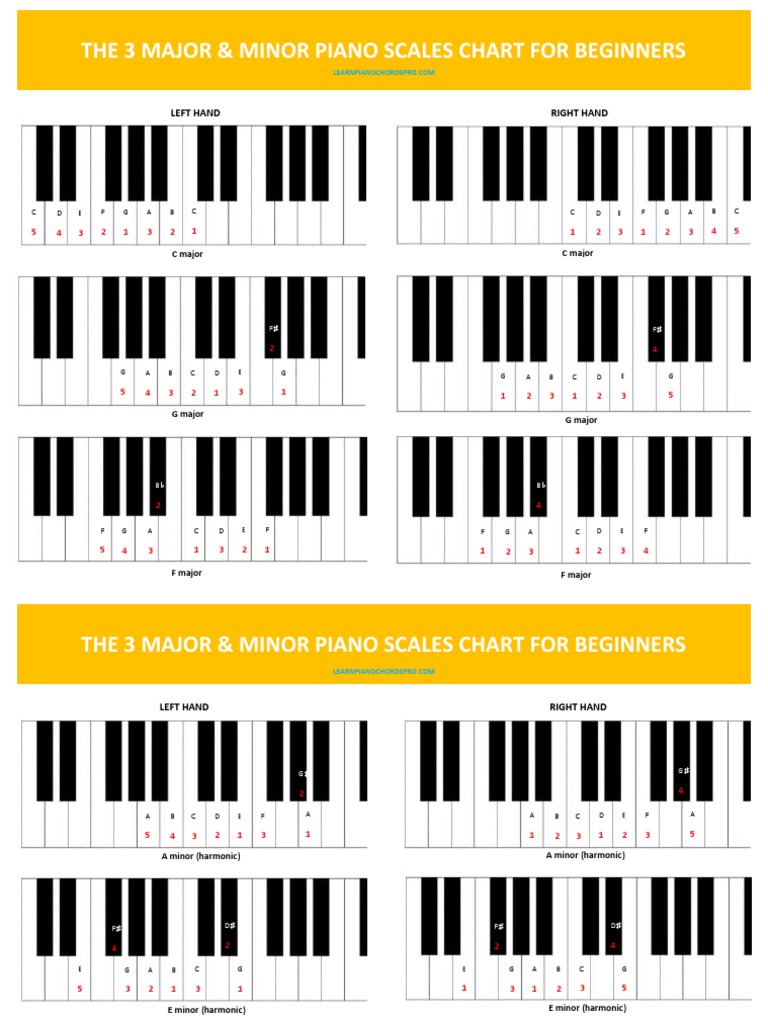The 3 Major & Minor Piano Scales Chart For Beginners: Left Hand Right ...