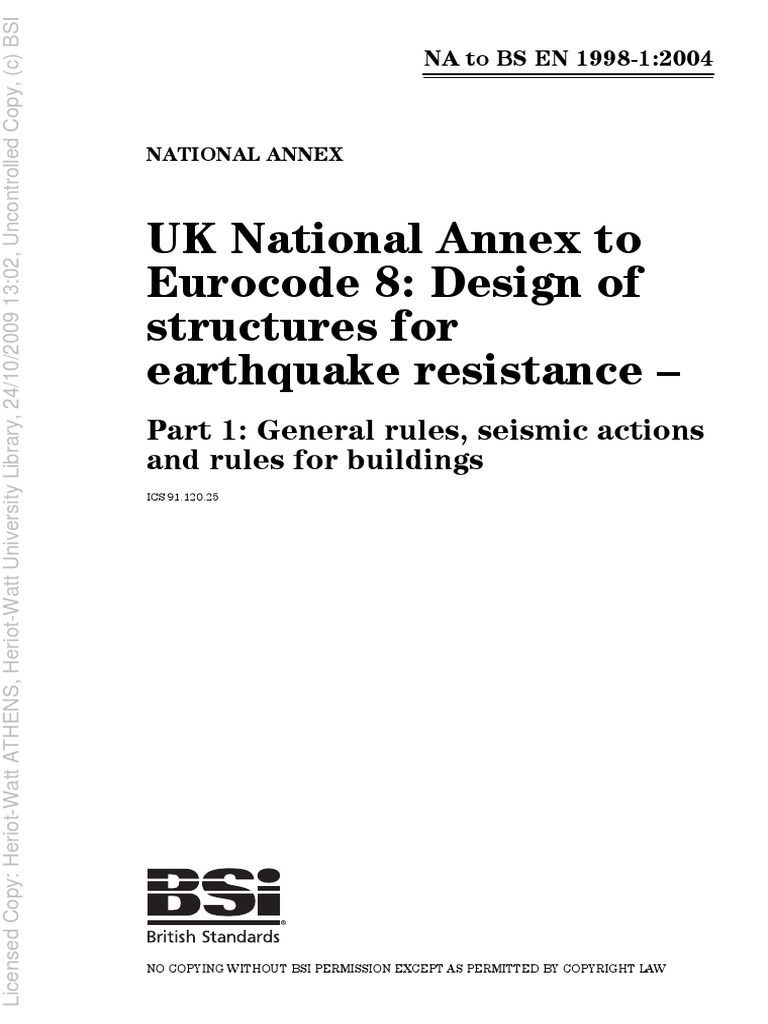 BS EN 1998-1 - 2004 (Eurocode 8 - Annex - Design of Structures For ...