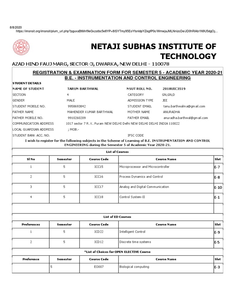 Semester 5 Registration Form | PDF | Engineering | Computing