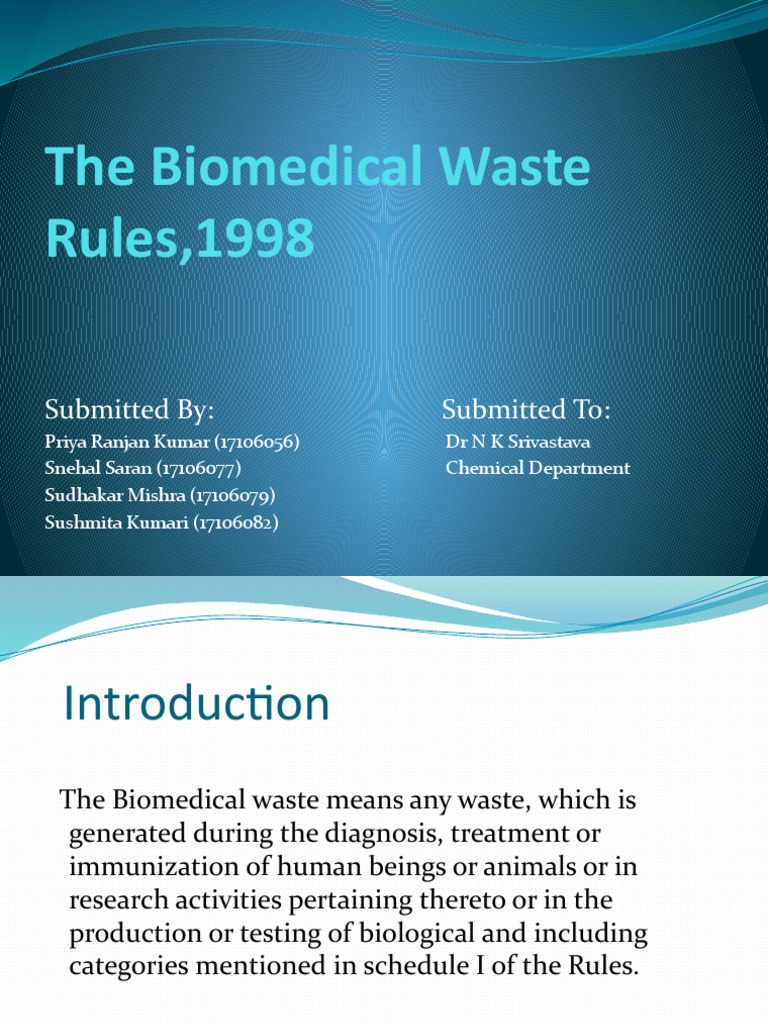 The Biomedical Waste Rules, 1998 Submitted By Submitted To PDF