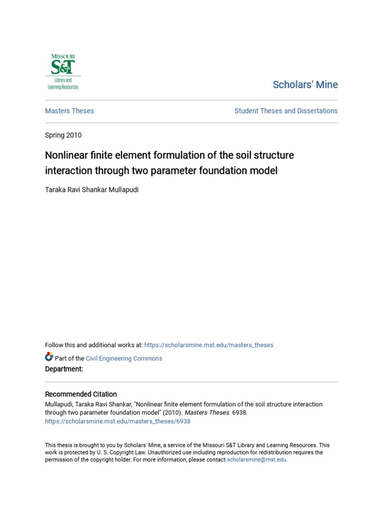 Nonlinear Finite Element Formulation of The Soil Structure Intera | PDF ...