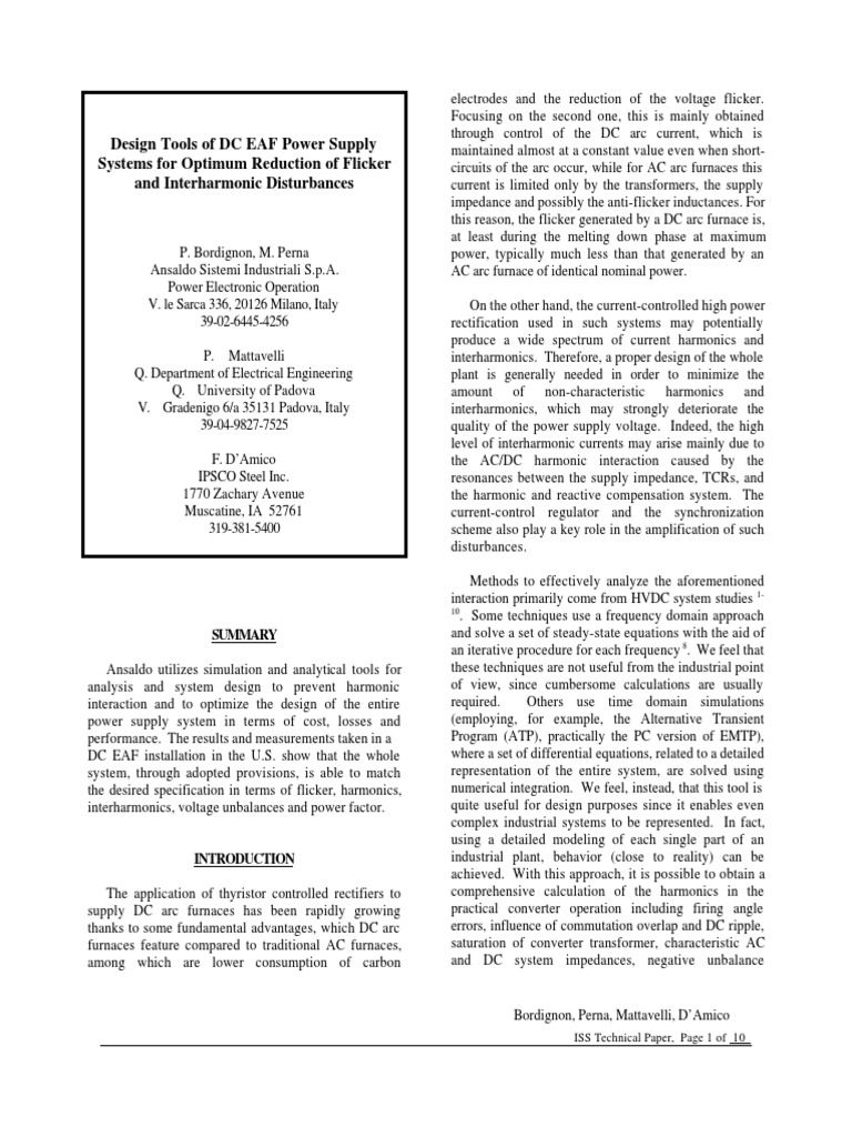 DC EAF Power Supply Design Tools Reduce Flicker PDF High Voltage Direct Current