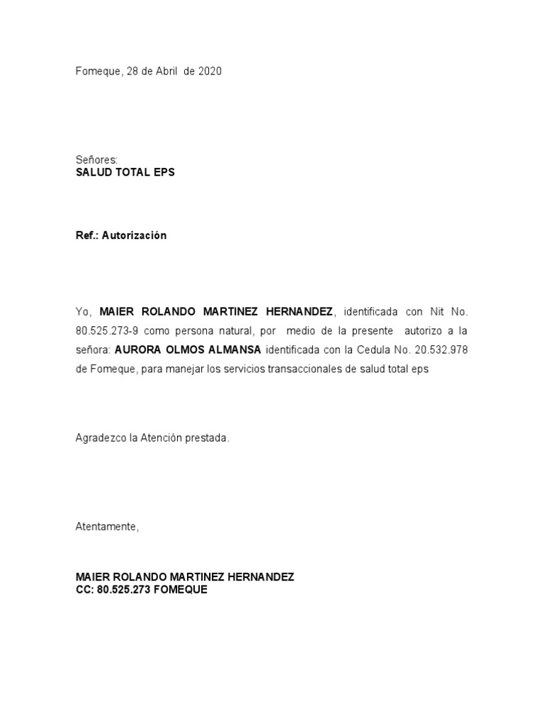 Carta autorizacion salud total pdf